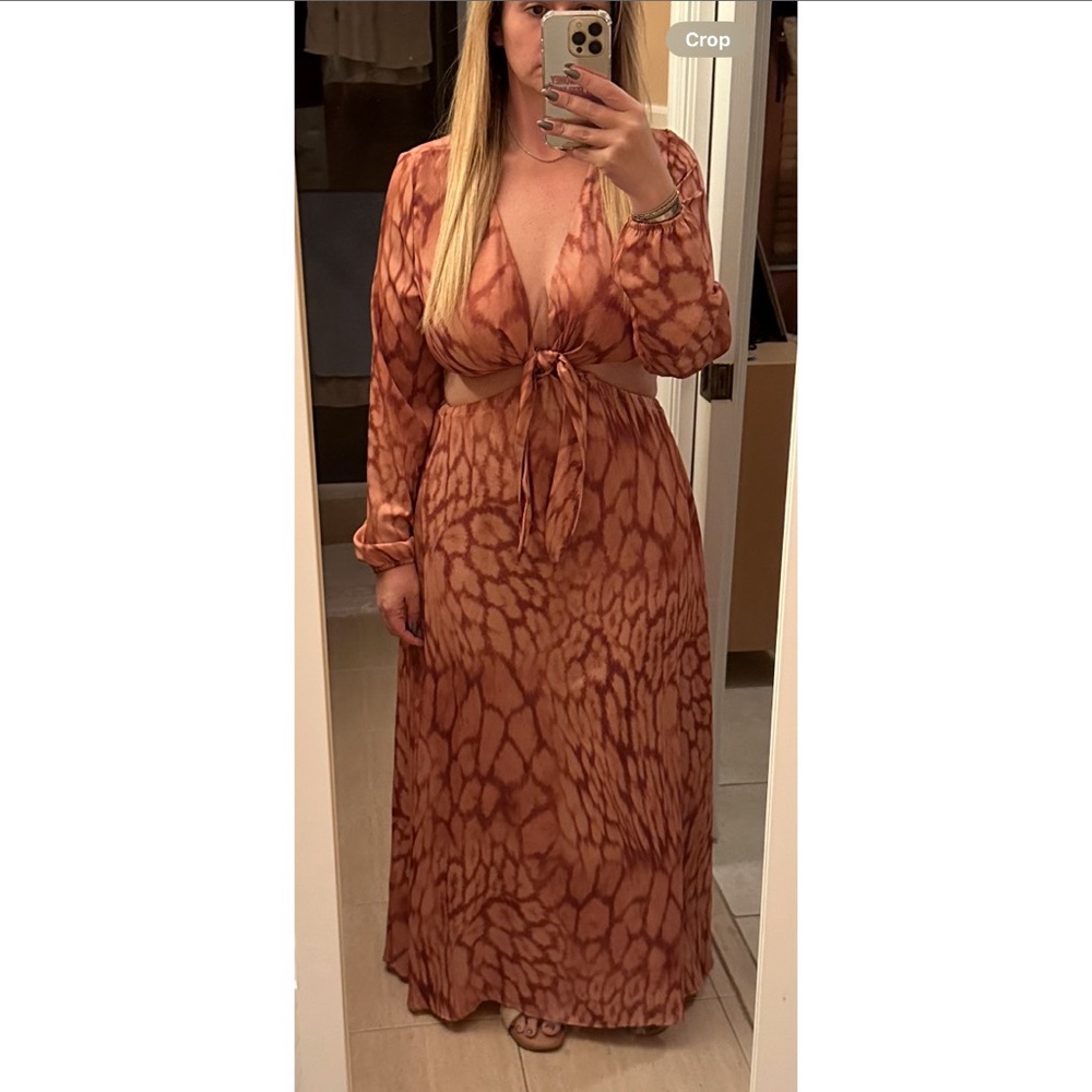 RESA Brown Long Sleeve Backless Dress